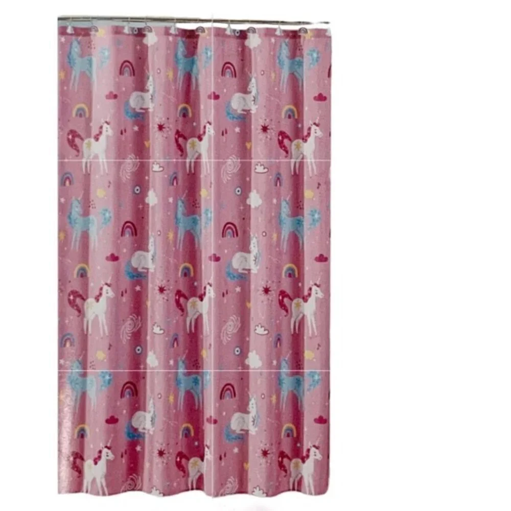 Matt & Maddie Unicorn Rainbow Fabric Shower Curtain 70 X 72 In Multicolor Pink